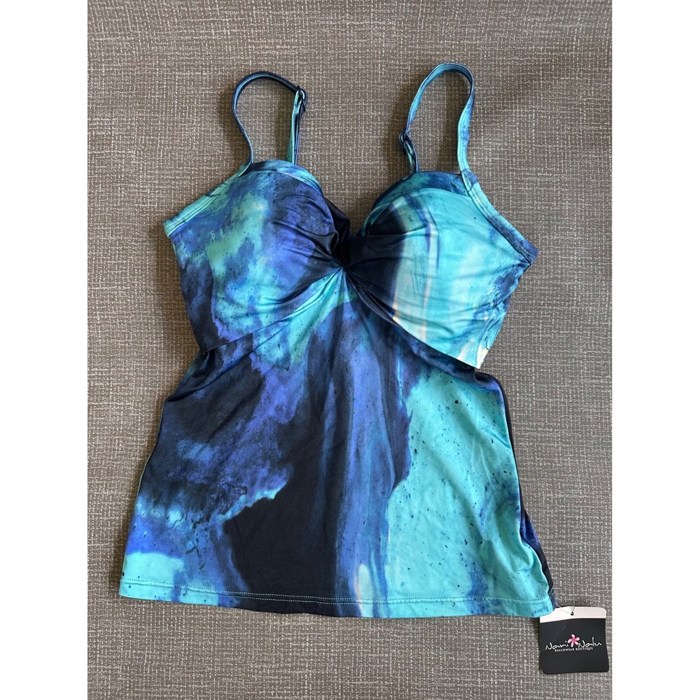 Seafolly Australia Blue Abstract Watercolor Tankini Top DD Cup US 6 NEW